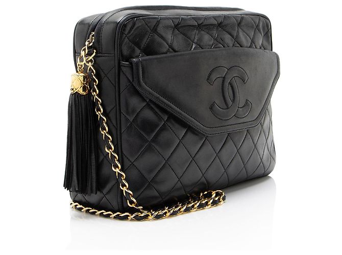 Chanel Vintage Camera Bag aus Lammleder mit Quaste Schwarz - Ansicht 2