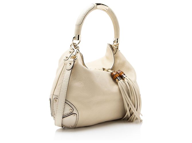 Bamboo Borsa Satchel Indy Large in pelle Guccissima e bambù Gucci Marrone Beige - vista 2