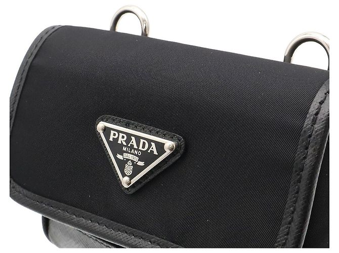 Prada Triangle Logo Schultertasche Schwarz - Ansicht 5