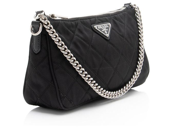 Borsa Hobo Prada in Tessuto Impuntato trapuntato Nero - vista 2