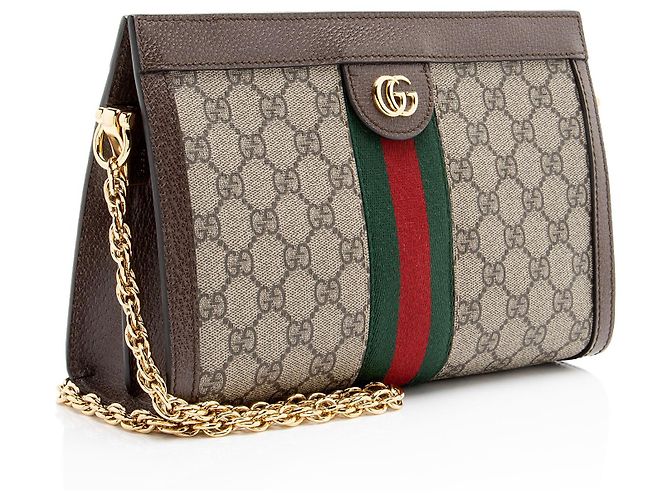 Borsa a tracolla con catena media Gucci GG Supreme Ophidia Marrone Beige - vista 2