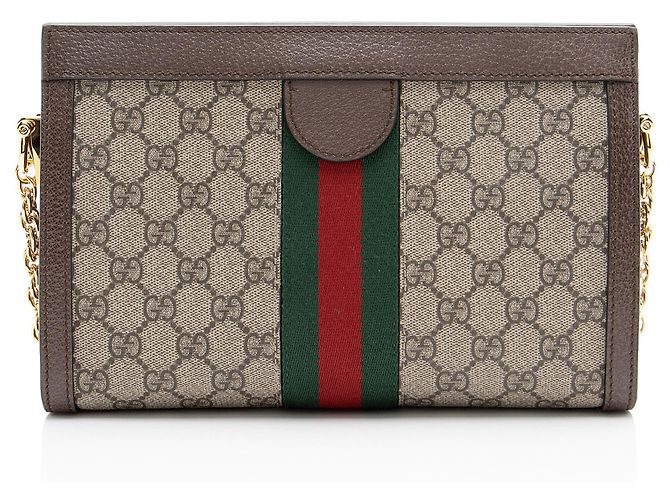Borsa a tracolla con catena media Gucci GG Supreme Ophidia Marrone Beige - vista 3