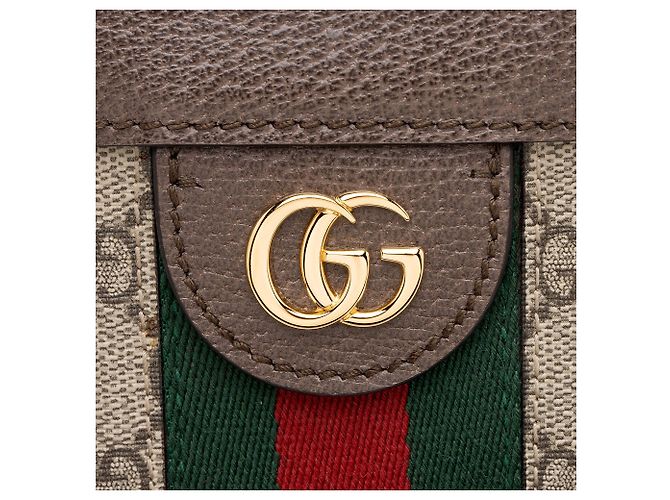 Borsa a tracolla con catena media Gucci GG Supreme Ophidia Marrone Beige - vista 9