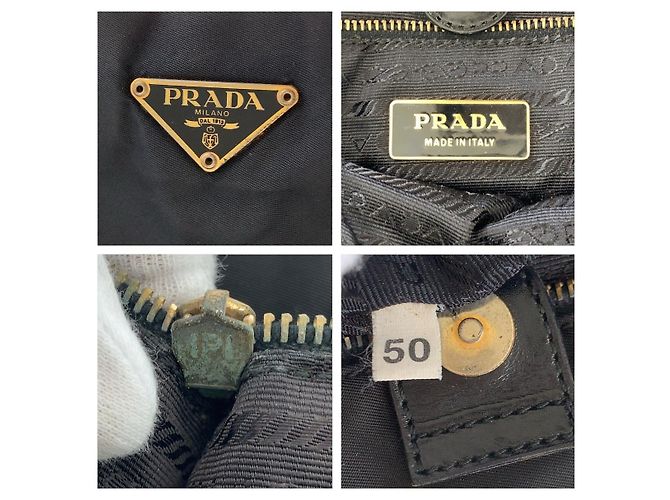 Borsa Tote Prada Tessuto con logo triangolare Nero - vista 4