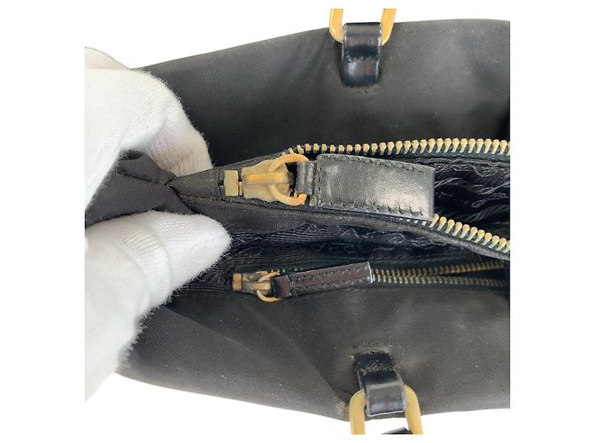 Borsa Tote Prada Tessuto con logo triangolare Nero - vista 5