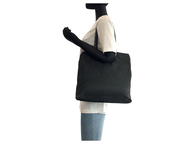 Borsa Tote Prada Tessuto con logo triangolare Nero - vista 7