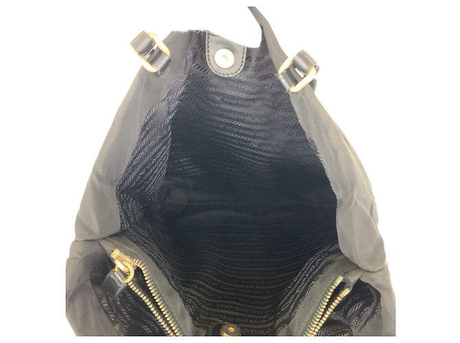 Borsa Tote Prada Tessuto con logo triangolare Nero - vista 8