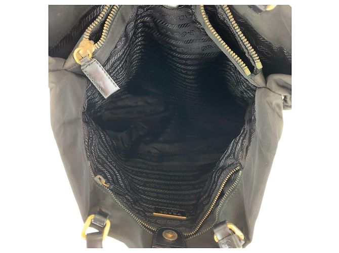 Borsa Tote Prada Tessuto con logo triangolare Nero - vista 9