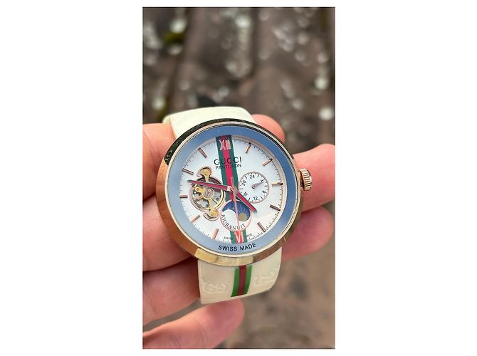 Relógio automático Gucci Pantheaon com fase da lua Branco Vermelho Verde Gold hardware - vista 2