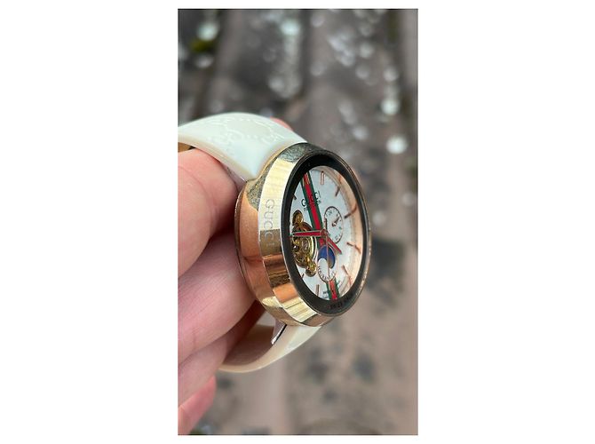 Relógio automático Gucci Pantheaon com fase da lua Branco Vermelho Verde Gold hardware - vista 3