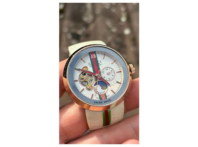 Relógio automático Gucci Pantheaon com fase da lua Branco Vermelho Verde Gold hardware - vista 8