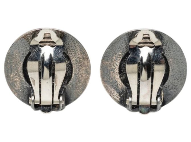 Chanel Coco Mark Runde Ohrringe Schwarz Silber - Ansicht 2