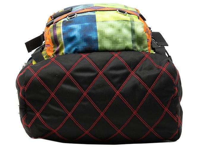 Prada Rucksack mit Dreiecks-Logo-Plakette Schwarz Rot Mehrfarben - Ansicht 3