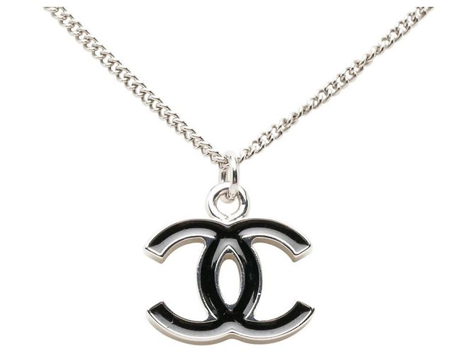 Collana con ciondolo a catena Chanel Coco Mark Nero Argento - vista 2