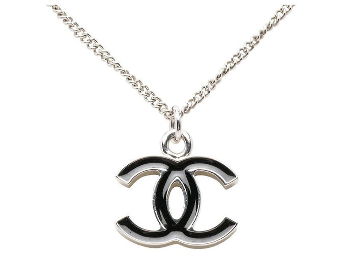 Collana con ciondolo a catena Chanel Coco Mark Nero Argento - vista 3