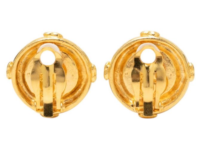 Orecchini a clip rotondi vintage Chanel Coco Mark D'oro - vista 2