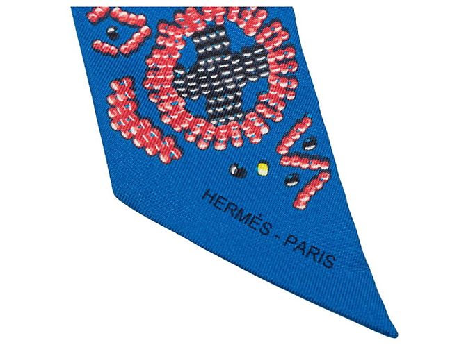 Hermès Hermes Twilly Kelly en Perles Seidentuch Blau Mehrfarben - Ansicht 2