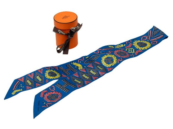 Hermès Hermes Twilly Kelly en Perles Seidentuch Blau Mehrfarben - Ansicht 5
