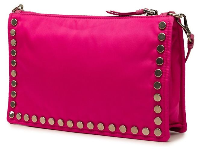 Bolsa de Ombro Prada Etiquette com Tachas Rosa - vista 2