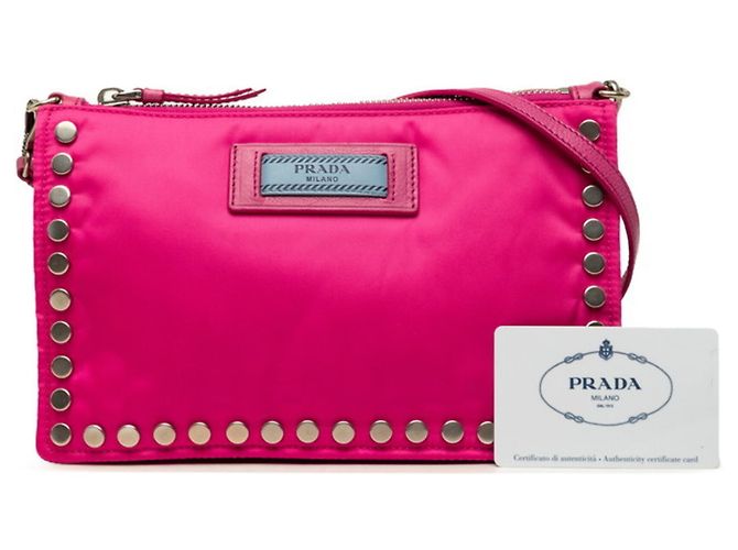 Bolsa de Ombro Prada Etiquette com Tachas Rosa - vista 6