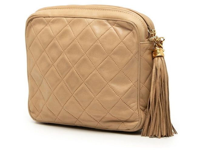 Borsa a tracolla con catena Chanel Matelassé Coco Mark con frange Beige - vista 2