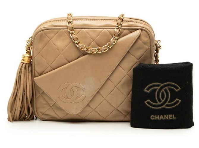 Borsa a tracolla con catena Chanel Matelassé Coco Mark con frange Beige - vista 7