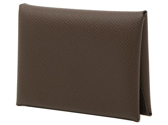 Hermès Monedero Hermes Calvi Duo en piel Epsom Castaño - vista 2