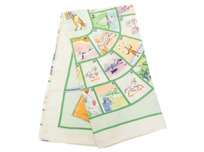 Hermès Foulard Hermes Carre 90: Le jeu des petits bonheurs Bianco Multicolore - vista 2