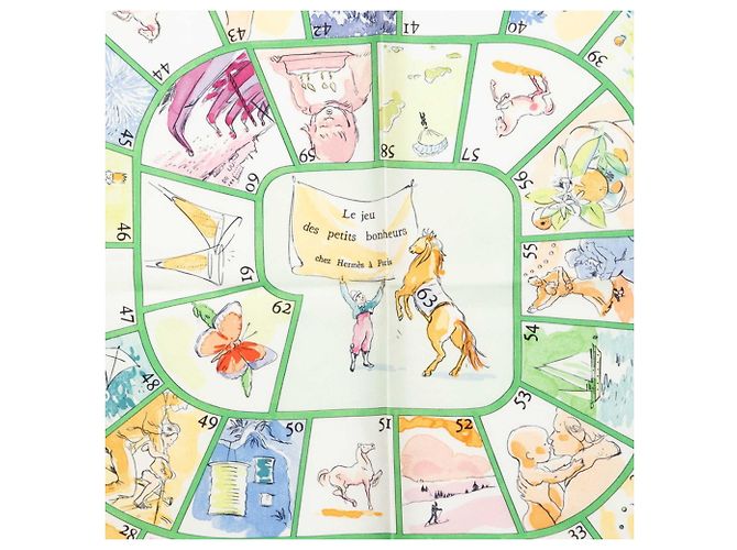 Hermès Foulard Hermes Carre 90: Le jeu des petits bonheurs Bianco Multicolore - vista 3