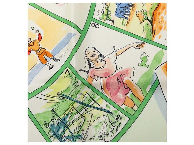 Hermès Foulard Hermes Carre 90: Le jeu des petits bonheurs Bianco Multicolore - vista 4