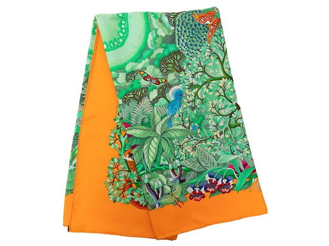 Hermès Pañuelo Hermes Carre 90 Au Coeur de la Vie Multicolor Naranja - vista 2