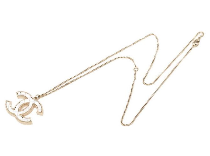 Collar Chanel Coco Mark Matelassé Blanco Dorado - vista 3