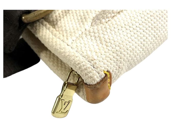 Borsa Tote Louis Vuitton Antigua Cabas PM Marrone Bianco - vista 14