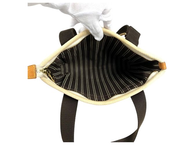 Borsa Tote Louis Vuitton Antigua Cabas PM Marrone Bianco - vista 16