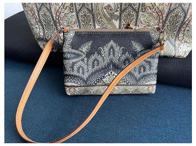 Borsa Tote Etro Stampa Paisley e Pochette Marrone Nero Multicolore - vista 13