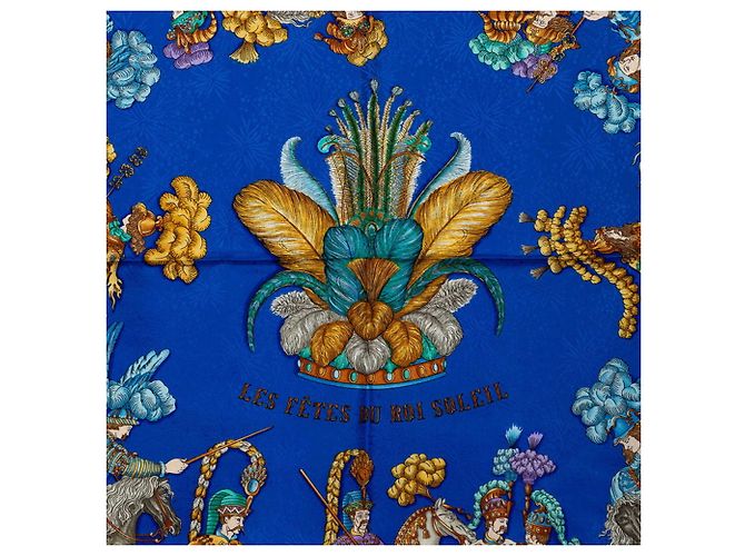 Hermès Foulard Hermes Carre 90 LES FETES DU ROI SOLEIL Blu Multicolore - vista 3