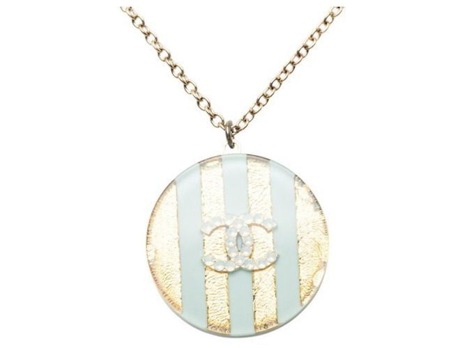 Collar Chanel Coco Mark Icon Border Azul Dorado - vista 2