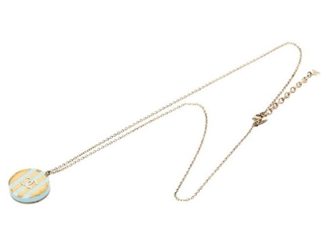 Collar Chanel Coco Mark Icon Border Azul Dorado - vista 3