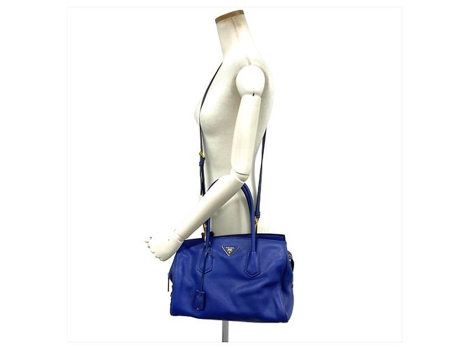 Sac à main 2-Way en cuir bleu Prada - vue 9