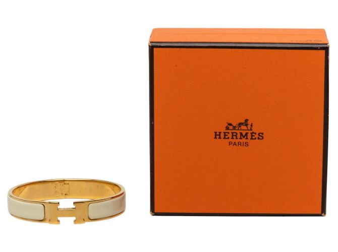 Hermès Pulsera de esmalte Hermes Click H GM Blanco Dorado - vista 6