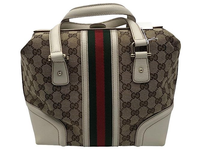 Gucci Treasure Boston GG Canvas and leather Medium Beige - vista 2
