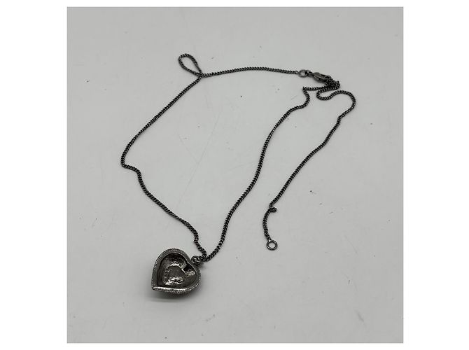 Pendente Cuore CC Chanel in resina impreziosita da metallo e cristalli 60 cm Argento - vista 2