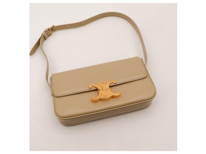 Céline Borsa a tracolla Triomphe in pelle di vitello liscia Beige - vista 6