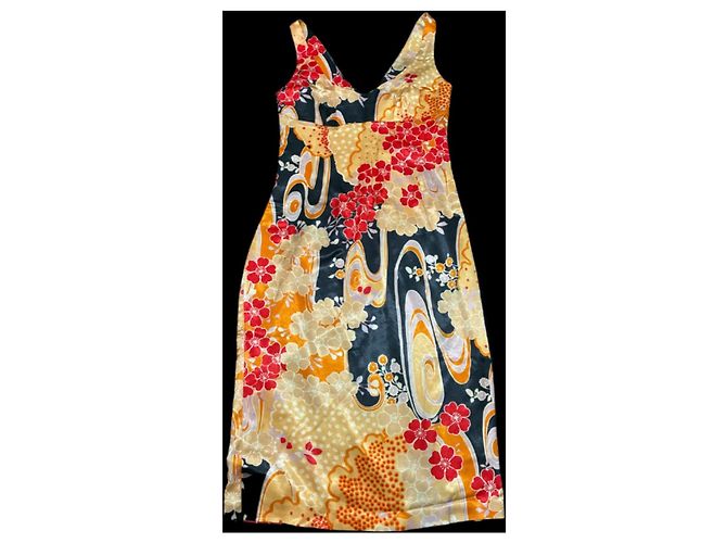 Abito in seta D&G stampa floreale multicolore Nero Rosso Arancione Giallo - vista 2