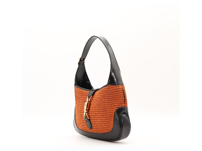 Borsa hobo Gucci Jackie 1961 Small in paglia e pelle Marrone Nero - vista 2