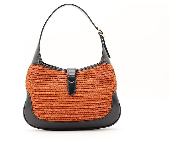 Borsa hobo Gucci Jackie 1961 Small in paglia e pelle Marrone Nero - vista 3