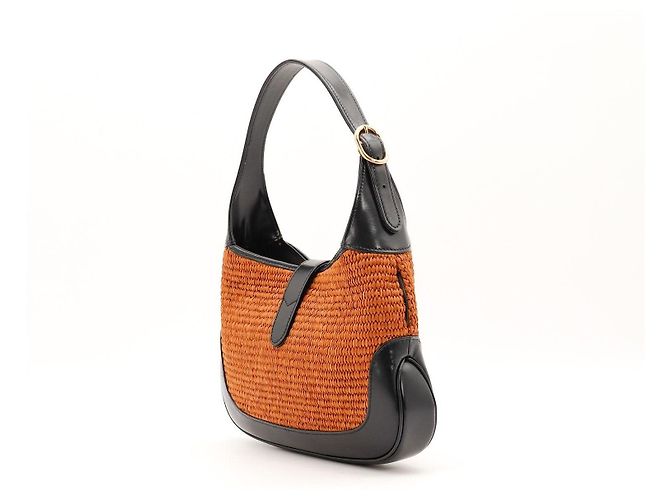 Borsa hobo Gucci Jackie 1961 Small in paglia e pelle Marrone Nero - vista 4