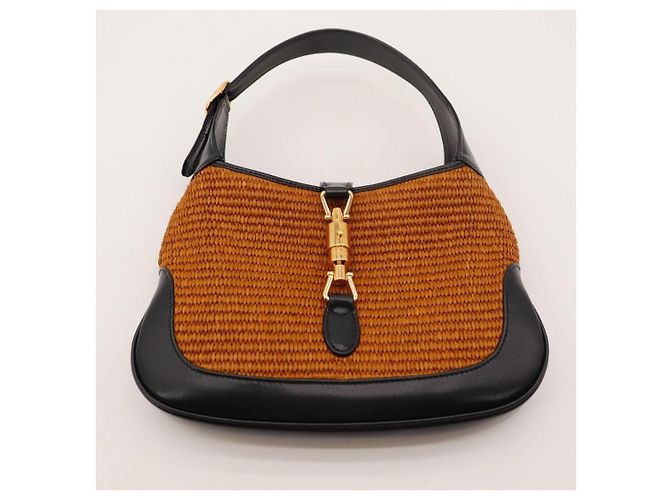 Borsa hobo Gucci Jackie 1961 Small in paglia e pelle Marrone Nero - vista 6
