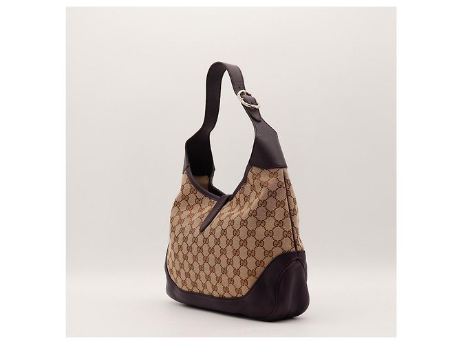 Borsa Hobo Gucci Jackie Monogram Canvas Marrone Beige - vista 4