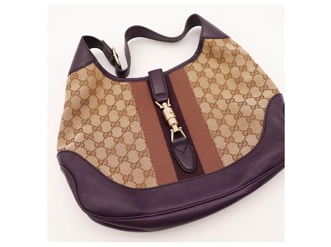 Borsa Hobo Gucci Jackie Monogram Canvas Marrone Beige - vista 6